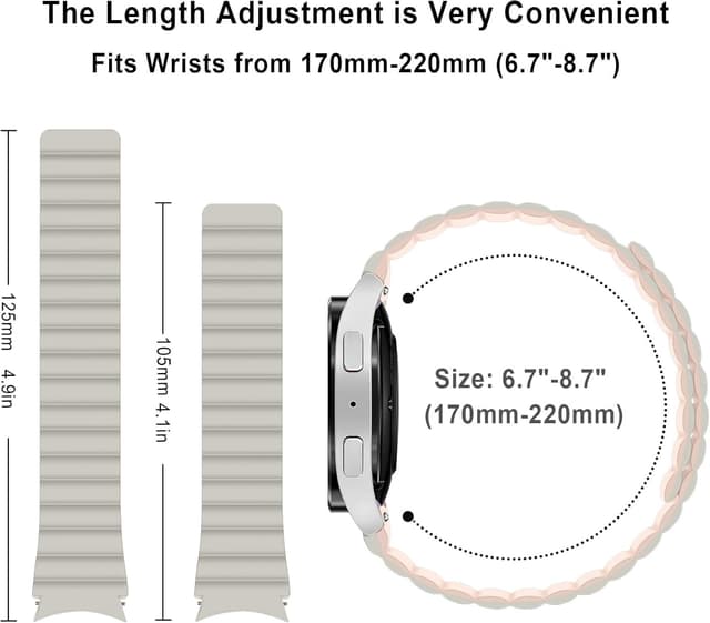 Detalle de Anlinser Magnetic Straps for Samsung Galaxy Watch 7/6/5/4 (44/40mm & others) – Waterproof Sport Band, Starlight/Pink