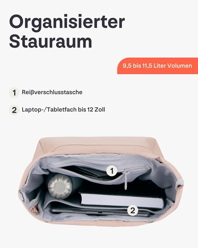 Detalle de Johnny Urban Rolltop Rucksack Robin Small (12 Zoll Laptopfach) – kleiner Tagesrucksack für Uni, City & Business