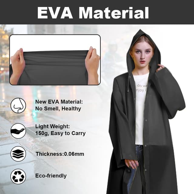 Detalle 2 de Vicloon Poncho Impermeabile in EVA (con cappuccio) – confezione da 2 poncho da pioggia riutilizzabili per uomo e donna