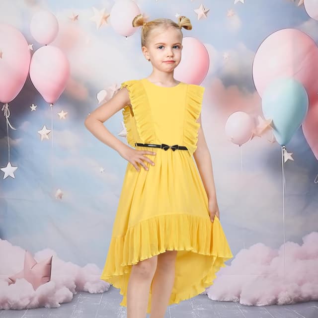 Detalle 2 de Sunny Fashion Mädchen Kleid mit Rüsche, Cap Sleeve, Gürtel – solid für Festzug, Hochzeit & formelle Anlässe (Gr. 116–158)