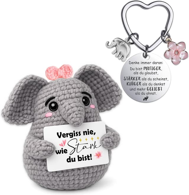 Detalle de Farbeele Positive Elefant mit Glücksbringer Schlüsselanhänger – Mutmacher Geschenk zum Verschenken