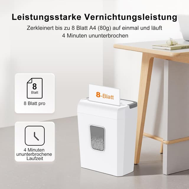 Detalle 2 de bonsaii Bonsaii Aktenvernichter C277-C – 8-Blatt Papierschredder mit Sicherheitsstufe P-4, Kreuzschnitt 5x14 mm