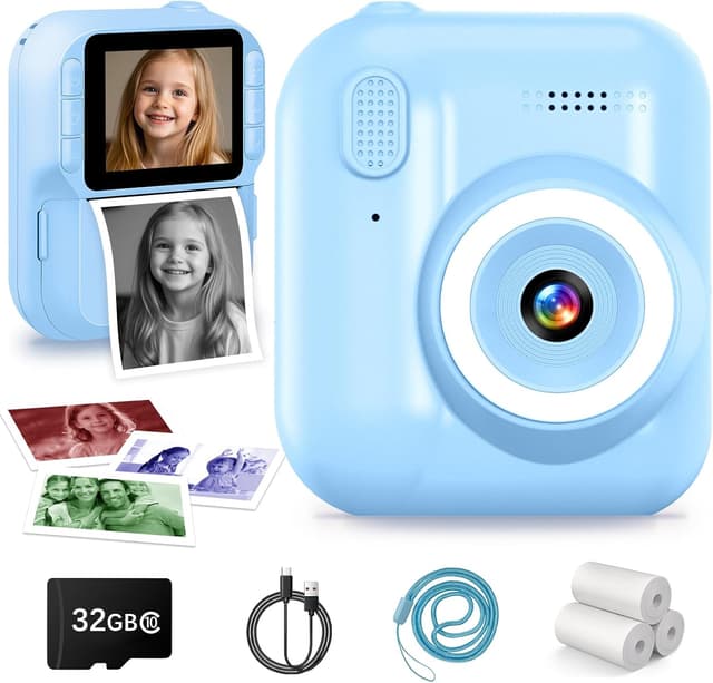 Detalle de Sofortbildkamera Kinder 1080P mit 32-GB-Karte, 2,4-Zoll-Display & Druckpapier – Geburtstags- und Weihnachtsgeschenk für 3–12 Jahre
