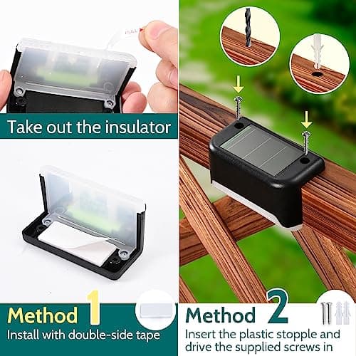 Detalle de Solpex juego de 12 luces solares para exteriores (luz blanca cálida) para escaleras y caminos, impermeable negro