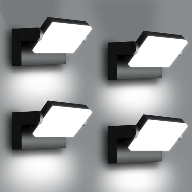 Detalle de ledmo 4er-Set 60W LED-Wandleuchten außen/innen mit 360° schwenkbarem LED-Panel, 5.000 lm, 6.000 K, IP65