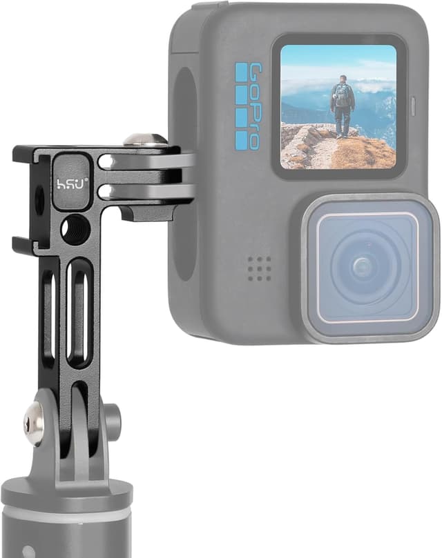 Detalle de HSU Vertical Mount for GoPro & action cameras – aluminium 90° camera adapter with 1/4 tripod holes and cold shoe bracket