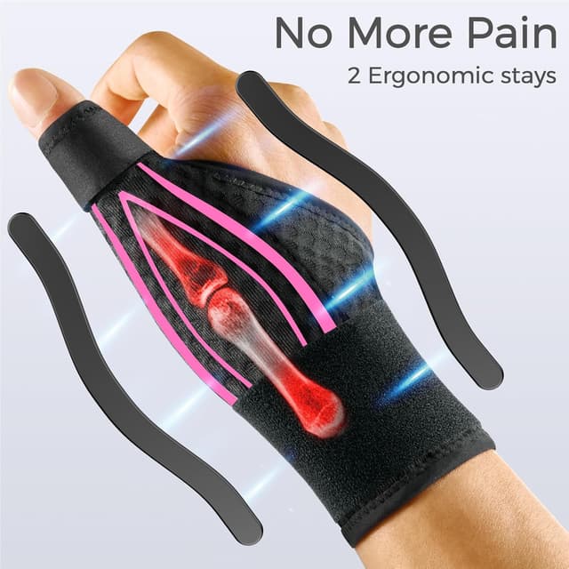 Detalle 2 de FREETOO Breathable Wrist and Thumb Support (Thumb Spica Splint) for Arthritis, De Quervain’s & Trigger Thumb – Pink, Left Hand
