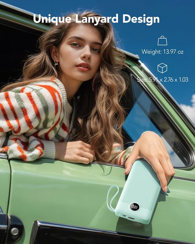 Detalle de VRURC Batterie Externe 20000mAh Power Bank USB C 20W à 4 câbles intégrés (Vert)