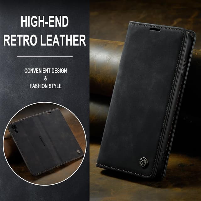 Detalle de Cracedily Klapphülle aus Leder für iPhone XS Max mit Kartenfächern, Magnet & Standfunktion (Schwarz)