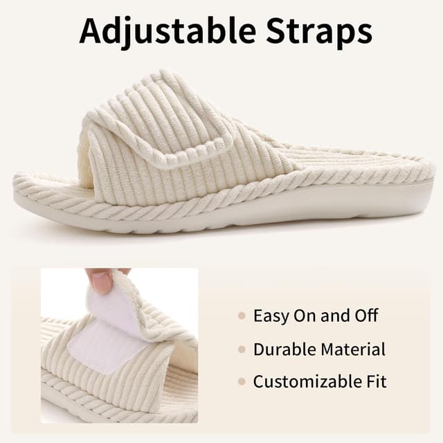 Detalle 1 de Litfun Orthopedic House Slippers for Women with Adjustable Arch Support (Open Toe, Corduroy)