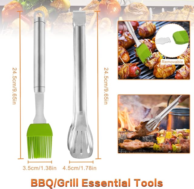 Detalle de MAIKEHIGH lot d’accessoires pour plancha 8 pièces en inox (spatules, tourne-hamburger, pinces, bouteilles et brosse)