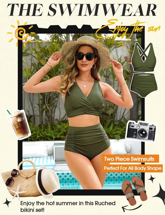 Detalle de Maillot de bain femme Svanco 2 pièces gainant ventre plat, taille haute et décolleté en V