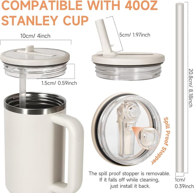 Thumbnail 6 de Padonco 2-pack 40oz Flip Straw Leak Proof Cup Lid for Stanley H2.0 Quencher (Black) — lid replacement set