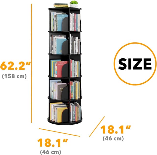 Detalle de SpaceAid 5-Tier Rotating Bookshelf Tower (Lazy Susan Spinning Bookcase) in Black