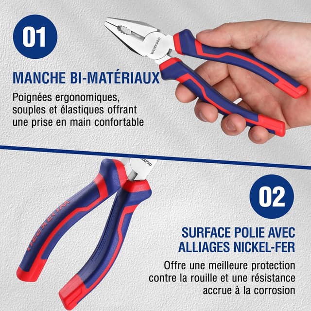 Thumbnail 5 de WORKPRO Jeu de 3 pinces en acier carbone — 160/185 mm