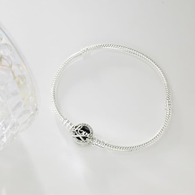 Detalle 2 de KEQ Charm-Armband aus 925er Sterlingsilber für Pandora-Charms – Schlangenkettenarmband mit Zylinder-Verschluss