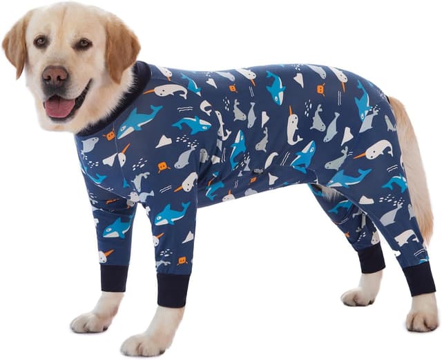 Detalle de BT Bear Large Dog Onesie PJS recovery-style dog jumpsuit with joint protection, Dark Blue (XL)