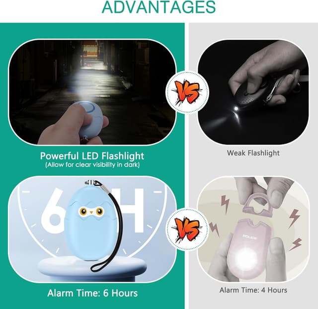 Detalle de ORIA Personal Alarms for Women (2 Pack) 130 dB with LED torch – keychain safety sirens, Pink & Blue