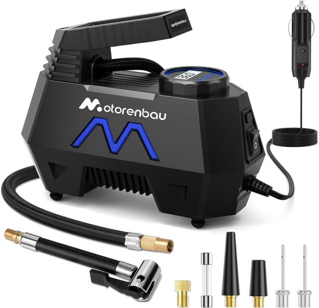Detalle de Motorenbau Gonfleur de pneus portable 12 V avec manomètre numérique et LED (jusqu’à 150 PSI)