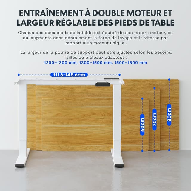 Thumbnail 6 de FLEXISPOT Bureau assis debout à 2 moteurs réglable en hauteur, cadre acier 100 kg avec panneau mémoire et anti-collision (gris)