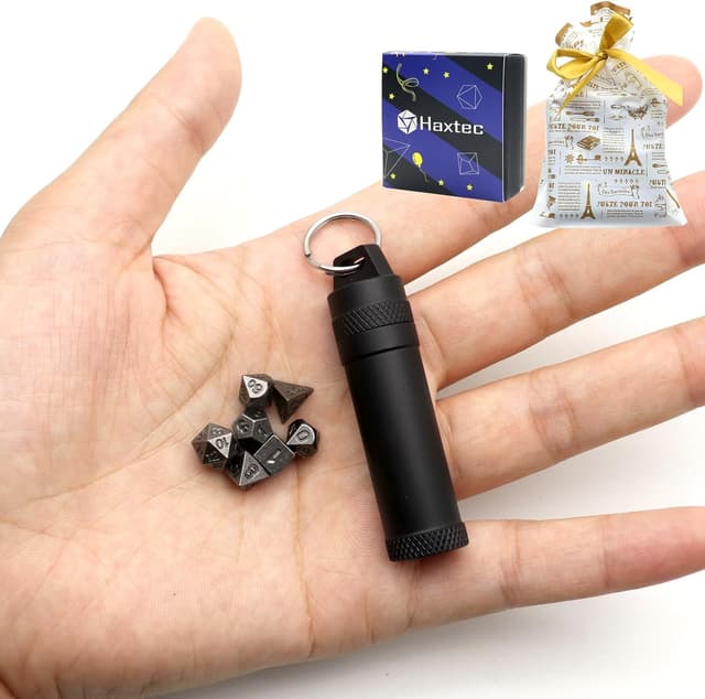 Detalle de Haxtec Mini-Würfel-Set aus Metall mit Schlüsselanhänger (D6 extrem klein)