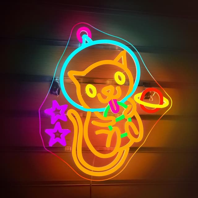 Detalle de ineonlife Astronaut Milk Tea Cat neon sign (dimmable, USB powered) for wall decor
