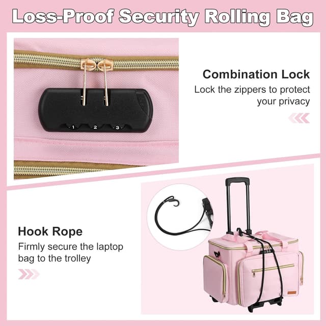 Detalle de Housolution Rolling Teacher Bag with Wheels (Pink) – detachable trolley for up to a 17" laptop