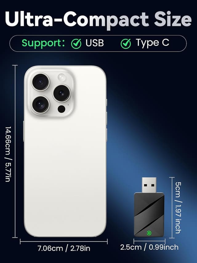 Detalle de TINAZEOK T1 Ultra-Compact Wireless CarPlay Adapter (convert wired to wireless)