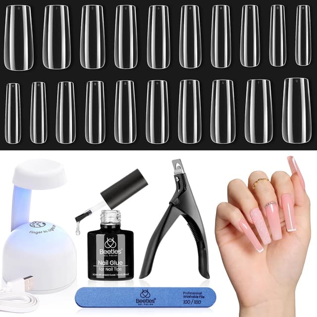 Detalle de Beetles Gel Nail Kit Easy Extension Set (240 PCS) with UV LED Lamp and 5-in-1 Nail Glue Gel for DIY Extensions