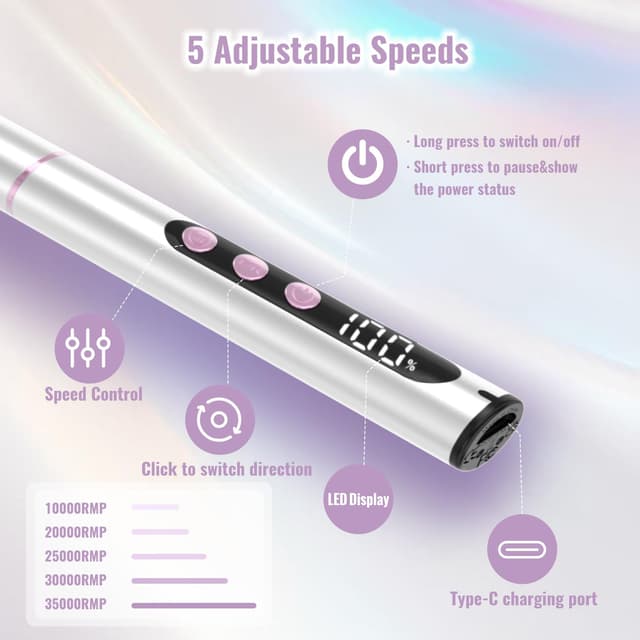 Thumbnail 4 de Denabuty NagelfrĂ€ser Kabellos Professionell đ