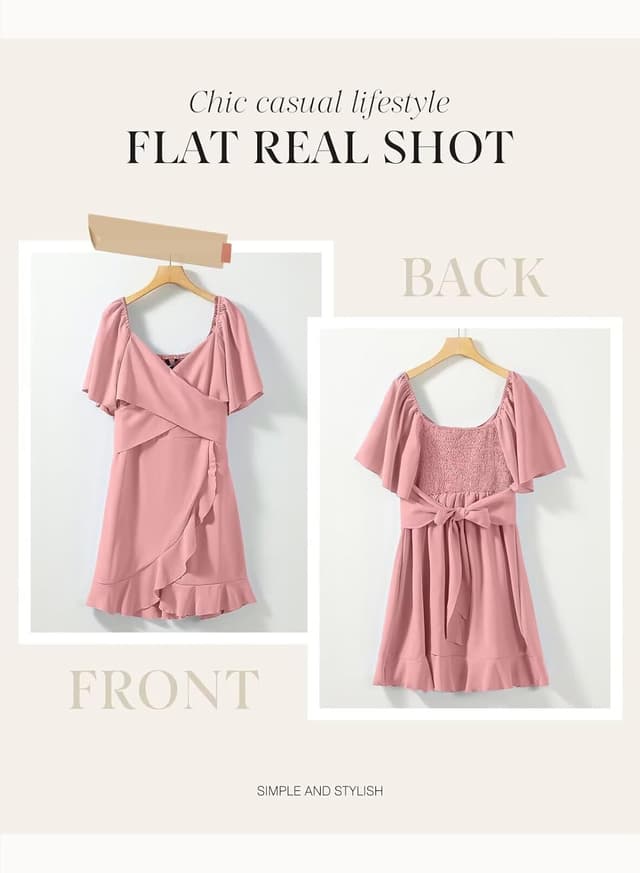 Detalle 2 de Dokotoo Women’s Wrap V-Neck Tiered Ruffle Mini Dress with Smocked Elastic Waist