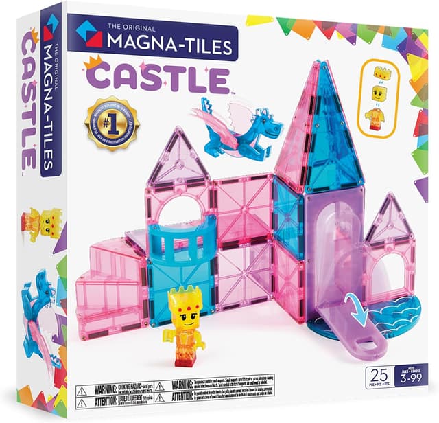Detalle de Magna-Tiles Castle 25-Piece Magnetic Construction Set (including drawbridge, dragon & royalty figures)