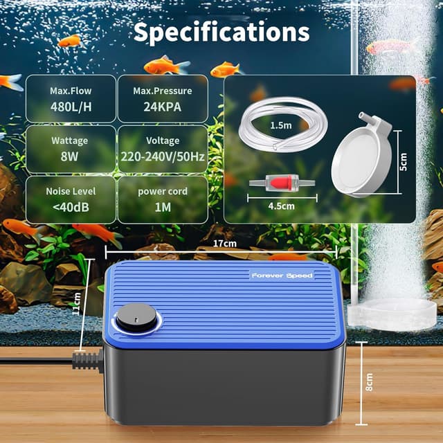 Thumbnail 1 de Forever Speed Leise Aquarium Luftpumpe 8W, 480L/H Einstellbare Luftpumpe für Aquarium Sauerstoffpumpe Sehr Leise mit doppelten Luftlöchern Vibrationsarm und Mehr Sauerstoffzufuhr 80-600L
Forever Speed Leise Aquarium Luftpumpe 8W,…