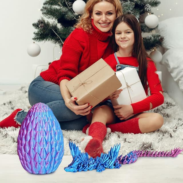 Detalle 2 de Olee Odee 3D-gedruckte Dracheneier mit beweglichem Drachen – Sammlerfigur/Fidget-Spielzeug L (18 cm, Blau/Rosa)