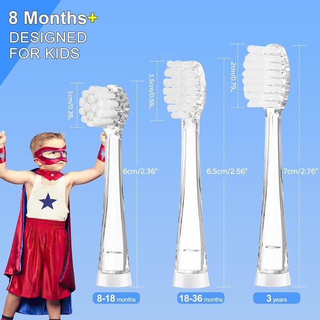 Detalle 2 de 5 Pack of Children’s Replacement Toothbrush Heads for SEAGO SG-513/SG-977/SG-2139/SG-EK6 & Teeteck Electric Toothbrushes (3 Years+)