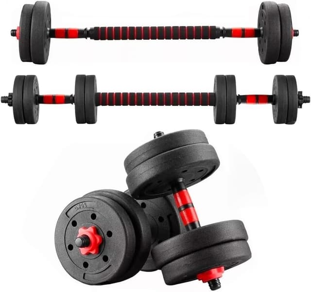 Detalle de Quick adjustable 2-in-1 dumbbell/barbells set Weights 15KG with connecting rod (compact home fitness)
