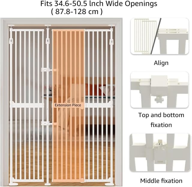 Detalle de unipaws 190 cm Extra Tall Pet Gate (Adjustable, Pressure Mounted) with Double Lock