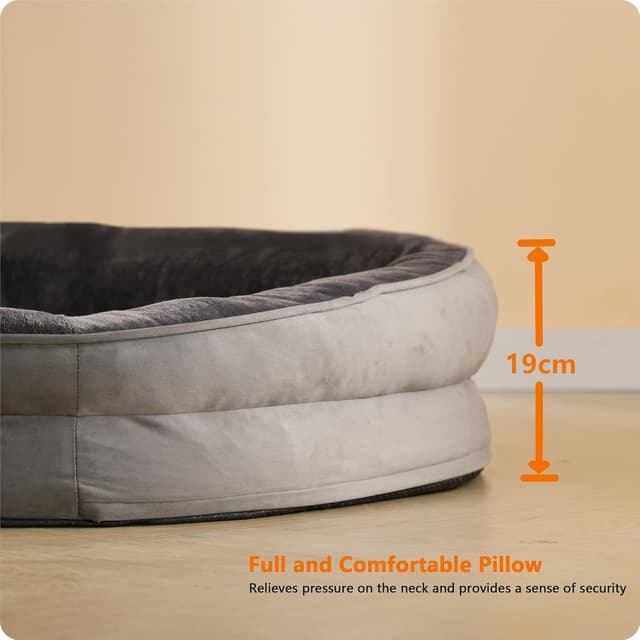 Detalle de HMTOPE Orthopädisches Hundebett (Hundesofa) mit Nackenrolle, abnehmbar & waschbar, 122 x 90 x 19 cm – Dunkelgrau