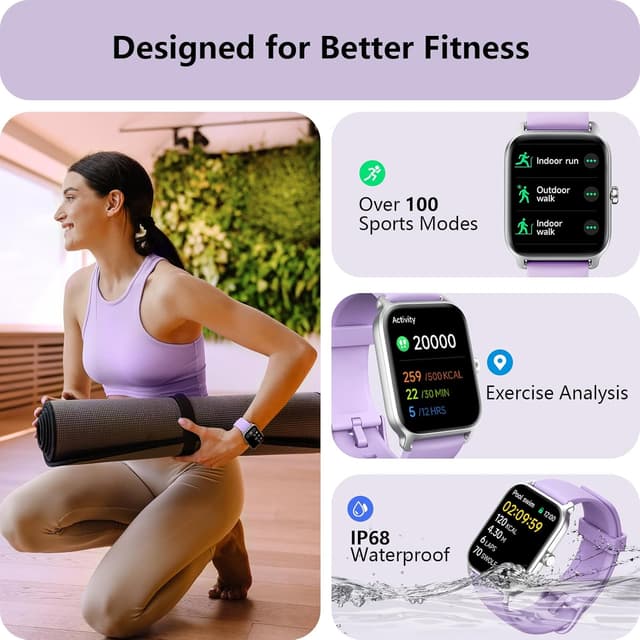 Detalle de Smart Watch for Men & Women (Alexa Built-in, Bluetooth Calling, 1.8" HD) with Heart Rate, SpO2 & Sleep, IP68 – Purple