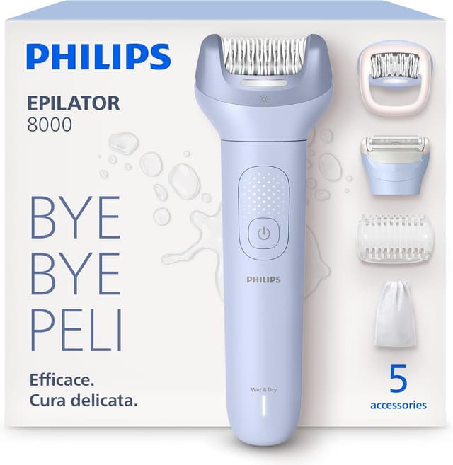 Detalle de Philips Epilatore Serie 8000 BRE709/00 Wet & Dry senza fili con ProGuide e 5 accessori
