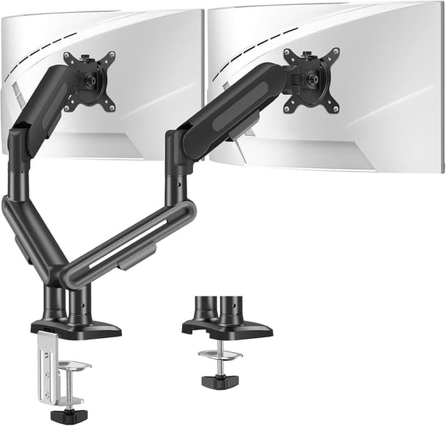 Detalle de ELIVED EV3236B-G Monitor-Halterung für 2 Monitore (17–34 Zoll) mit VESA 75/100 mm, höhenverstellbar, drehbar, grau