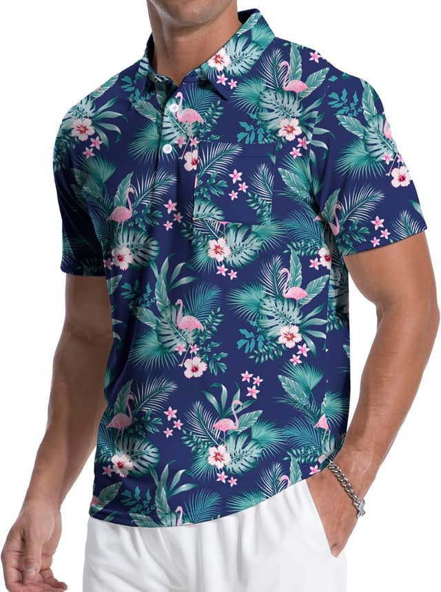 Detalle 2 de MLANM men’s short-sleeve polo shirts (printed) – lightweight stretch golf/casual tee