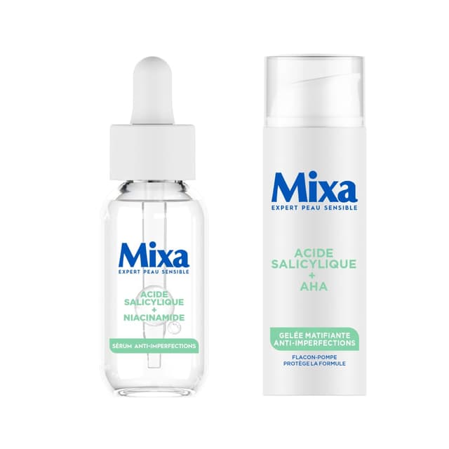 Detalle de Mixa Anti-Unreinheiten Gesichtspflege Duo (Salicylsäure & Niacinamid Serum + mattierende Gel-Creme)