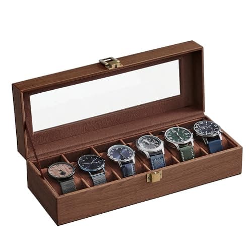 Detalle de SONGMICS JWB006K01: caja para 6 relojes con tapa de cristal y cojín extraíble