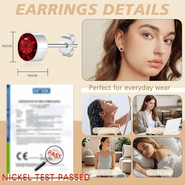 Detalle 2 de Cangall Ohrstecker Silber 925 Klein mit Zirkonia, 6 mm – hypoallergen für Damen & Mädchen