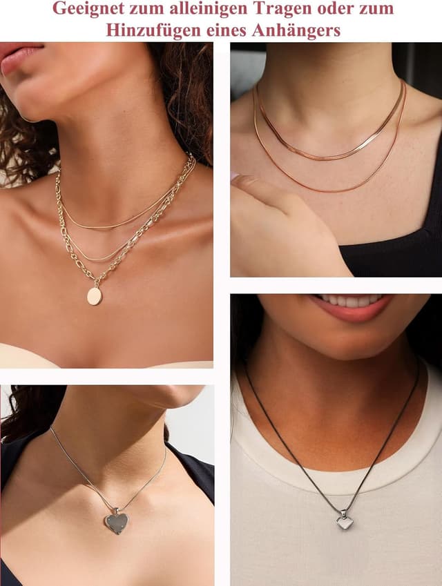 Detalle de FOCALOOK Damen-Schlangenkette aus Edelstahl 316L, 1,2 mm – ohne Anhänger, 45–75 cm