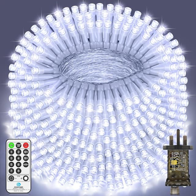 Detalle de 120M 1000 LED Outdoor Fairy Lights Plug-in with Remote Timer, Waterproof IP44, 8 Modes – Cool White
