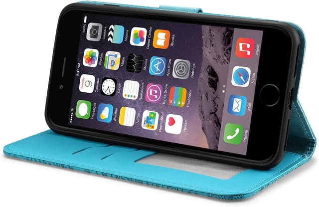 Detalle de norn iPhone 7 Plus / 8 Plus Tree of Life Embossed Folio Case with Stand, Magnetic Closure & Card Slots (Blue)