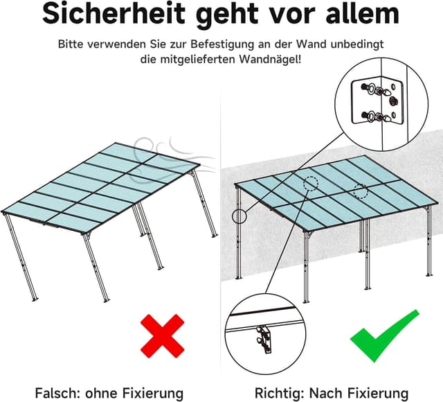 Detalle 2 de OC Orange-Casual Terrassenüberdachung 3x4 m Pergola mit Anti-UV PE-Dach (Carport) – Stahlrahmen, 3 Packets