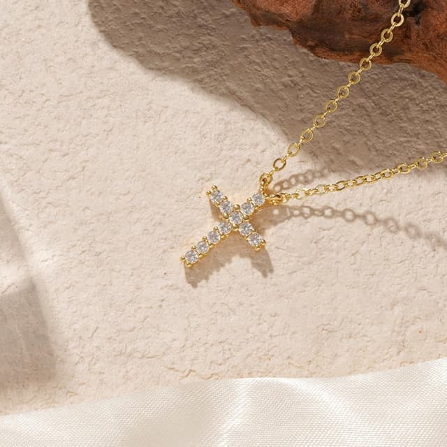 Thumbnail 6 de Turandoss Kreuzkette Damen, vergoldet (14K Gold/Weißgold), mit Karabinerverschluss – Ostern & religiöse Anlässe